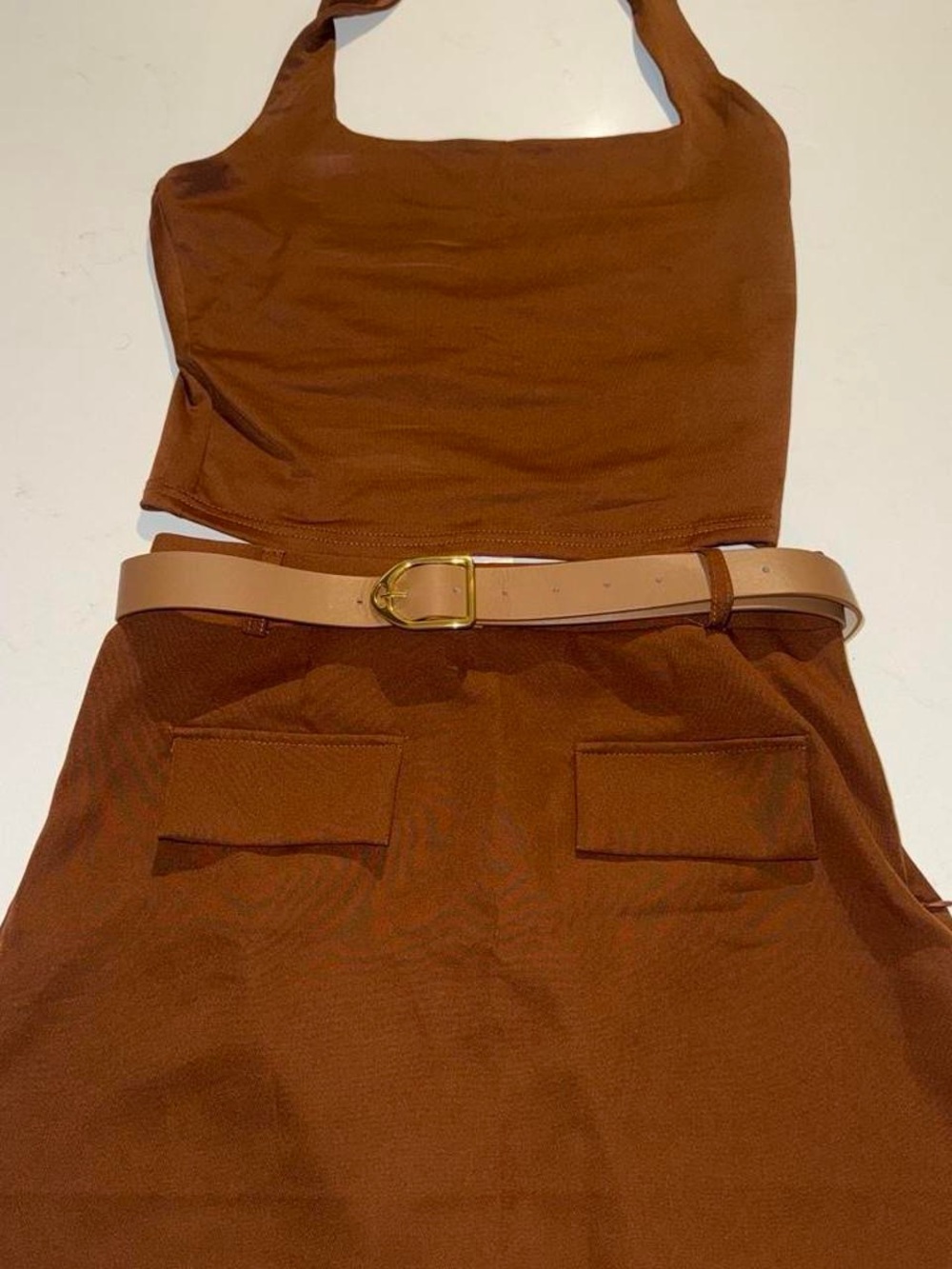 Chestnut Brown Women's Straight Skirt with Pocket Detail